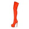 ブーツファッションファッション秋の女性セクシーなハイヒール膝の上の15cmグリーンオレンジプラットフォームTビッグサイズ220906