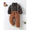 Ensembles de vêtements Focusnorm 3 couleurs 1 6Y Gentleman Kid garçons 3pcs vêtements pour le jour de Noël chemises imprimées à carreaux avec pantalon à bretelles noeud papillon 221130