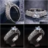 Band Rings Fashion Jewelry Double Row Zircon Ring Willow Drop Delivery DHLSR