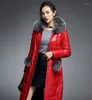 Women's Leather High Quality Genuine Jacket Women Duck Down Long Hooded Pure Fur Jaqueta Plus Size 3XL Overcoat LX356