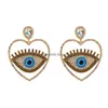Dungle avize moda takı sallanıyor kadınlar için abartılı kötü göz küpeleri colorf rhinestone kalp oyuk mavi gözler st dhh3k