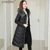 Women's Leather Coat Winter Sheepskin Real Jacket Women Fur Collar Hooded White Duck Down Jackets For Long Coats 2023 KJ5852