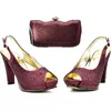 New Wine Color African Matching Shoes and Bags Italian In Women Shoe and Bag Set Decorated with Stone