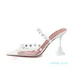 2021er Jahre Amina Muaddi Damen Sandalen Julia Mule Glas Transparente PVC-Sandale mit hohen Absätzen Weiße Kristallnieten Roman 03 Hochzeitshausschuhe Europäische Größe 39