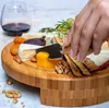 Bamboo Cheese Board and Knife Set Tools Round Charcuterie Boards Swivel Meat Platter Holiday Housewarming Gift Kitchen Tools SN4257