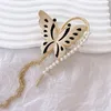 Korean Butterfly Pearl Hair Clip Clamps 기하학적 금속 머리 클로 골드 술 헤어 핀 보석 헤어 액세서리 여자 소녀