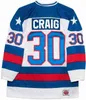Miracle on 1980 Ice Team #21 Mike Eruzione #17 Jack O'Callahan #30 Jim Craig Ice Hockey Jerseys Blue White Stitched USA Hockey Jersey