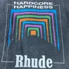 Herr t-shirts män kvinnor vintage tungt tyg rude box perspektiv tee något lösa toppar multicolor logo fin tvättad rhude t-shirt t221202