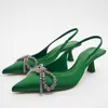 Dress Shoes Women Pumps Heel Shoe Rhinestone Bow Heels Green Butterfly High Heels Women's Wedding Pumps Fashion Woman Summer 2022 221130