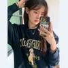 Damen Hoodies Sweatshirts Vintage Navy Dog Print Brief Pullover Sweatshirt Frauen Dünne Herbst Streetwear Paar Langarm Crewneck Koreanische Tops 221129