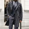 Herrjackor Autumn and Winter European och American Midlength Suit Collar Fashion Print Windbreaker Men's Loose Casual Coat Trend 221130