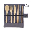 Dinnerware Sets Bamboo Travel Tableware Reusable Cutlery Set With Carrying Case Portable Wooden Charcoal Toothbrush