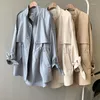 Women's Trench Coats 2022 Spring Women Short Coat Stand Collar Drop Shoulder Sleeve Drawstring Single Breasted Loose Casual Jacket Tops