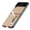 ￄkta Lychee Grain Leather -telefonfodral f￶r Samsung Galaxy Z Flip3 5G Magnetic Invisible Bracket Solid Color Business Protective Shell Suffproof