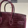 Birkinbag handgjorda fulla väskor äkta krokodil läderväska 30 cm vin röd kvinnor handväska stor kapacitet ayw