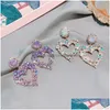 Dangle Chandelier Fashion Jewelry S925 Sier Post Diamond Crystal Dangle Peach Heart Earrings Purple Stud Drop Delivery Dhtau