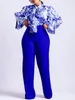 Pantalone da donna in due pezzi Set Camicetta stampata Maniche lunghe Pantaloni a vita alta Elegante abito da lavoro da donna da ufficio 2 Africano 221130