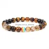 Charm Armband Rainbow Bead Armband Lucky Lover Jewelry For Women Men Natural Round Colorf Rands Agates Tiger Eye Stone Armele DHC5W