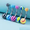 Navel Bell Button Rings Candy Colors Belly Button Ring Acrylic Navel Bar Piercing Stud Stainless Steel Barbell Nombril For Women B Dh3S7