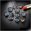 Bagues de bande Bijoux de mode Knuckle Ring Set Bleu Cristal Strass Géométrique Irregar Double Couleur Anneaux Ensembles 11pcs / Set Drop Livraison Dhmwu