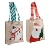 Storage Bags Christmas Gift Handbag Striped Handle Packing Burlap Cartoon Santa Claus Xmas Candy Grocery Bag Festival Supplies