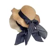 Hats Children Sun Hat Black Ribbon Decorate Straw For Girls Korea Simple Wavy Edge Visor Cap Big Bow Kid Beach Vacation