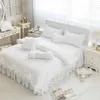 Bedding sets 100 Cotton Thick Quilted Lace White Girls Pink Princess King Queen Twin size Ruffle skirt Pillowcase 221129