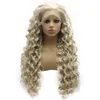 26" Extra Long Ash Blonde Wig Curly Heat Friendly Synthetic Hair Lace Front Wig