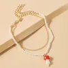 Anklets 2Pcs/Set Female Bohemian White Pearl Ceramic Mushroom For Women Beach Style Fashion Simple Gold Color Metal Gift