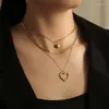 Pendant Necklaces WeSparking EMO Multilayer Necklace Stainless Steel 18K Gold Plated Heart Clavicle Chain For Women