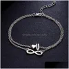 Bangle 26 Az English Letter Initial Bracelet Sier Letters Charm Double Layer Drop Delivery Jewelry Bracelets Dhzid