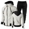 Мужские спортивные костюмы, куртка с двойной молнией, осенне-зимний повседневный костюм, дизайн с лацканами, модные спортивные брюки с капюшоном 221129