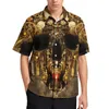 Men's Casual Shirts Golden Steampunk Wooden With Mechanical Seahorse Hawaiian Shirt Short-Sleeve Retro Blouses Men 3XL 4XL