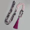 Pendanthalsband mala pärlor halsgece 8mm natursten 108 roskristall stretchmeditation yoga etniska långa smycken