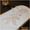 Dangle Chandelier Elegant Yarn Pink Flower Long Dangle Earrings For Women Girls Fashion Rhineston Tassel Pendientes Party Jewelry Dhpva