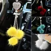 Car Decoration Pendant Mink Hair Crystal Diamond Ball Peach Heart Hanging Charms Rearview Mirror Ornament Accessories