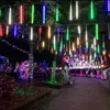 Décorations de Noël Solaire LED Météore Douche Pluie Lumières Chaîne De Vacances Étanche Jardin Lumière 8 Tubes 144 LED Décoration De Mariage 221130