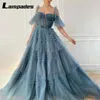 Party Dresses Spaghetti Straps Ethereal Ruffled Prom Gown A-line Blue Pleated Tiered Tulle Evening Dres Vestido De Fiesta Noche Mujer