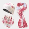 Berets Tie-dye Knitted Hats Gloves Scarf Suits Women Winter Outdoor Cold-proof Bonnet Beanie Hat Men Three-piece Beanies