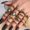 Bandringar Fashion Jewelry Vintage Ring Set Snake Carved Flower Feather Crown Rings Set 16st/Set Drop Delivery DHN1R