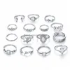 Bandringen Boheemse mode -sieraden Knuckle Ring Set Sier Bee Chain Heart Geometrische ronde stapelringen MIDI -sets 12 stks/set drop del dhtlm