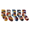 Men's Socks 5 PairsLot Combed Cotton Compression Fashion Colorful Square Happy Dress Men Size 39-45 221130