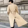 Herrjackor Trench Coat British Super Long Windbreaker Korean version Double Breasted Mens Business Coats Casual Office Streetwear 221130