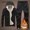 Mens Tracksuits Set Winter Thick Hooded Tracksuit Men Solid Warm Casual Jacket Sweatpants 2 Pieces Set Streetwear 4xl Sweatsuit Male 221130