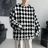 Herrtröjor tröjor män argyle kläddesigner crewneck mode lambool tonåringar alla matchar college unisex ulzzang vinter harajuku chic 221129