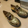 Round Head Low Heel Fuller Shoes Classic Metal Mirror Decoration Fashion Women Height 5.5cm Sheepskin Lining Patent Leather Style 35-42