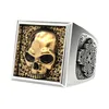 Ornamento de com￩rcio exterior transfronteira personalizada criativa de duas cores Skull Square Men's Dominering Ring Stones em estoque e pronto para enviar