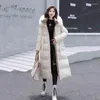 女性用トレンチコート秋と冬のファッションビッグファーファーファーカラーコットンパッドジャケットベルト膝の長さのスリムダウン女性コート
