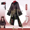 Thème Costume Jeu Genshin Hutao Cosplay Impact Hu Tao Perruque avec Chapeau Original Anneaux Double Queue De Cheval Cheveux 221130