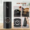 Mills Automatic Electric Mill Pepper And Salt Grinder With LED Light Adjustable Coarseness Spice Kitchen Cooking Tool 221130